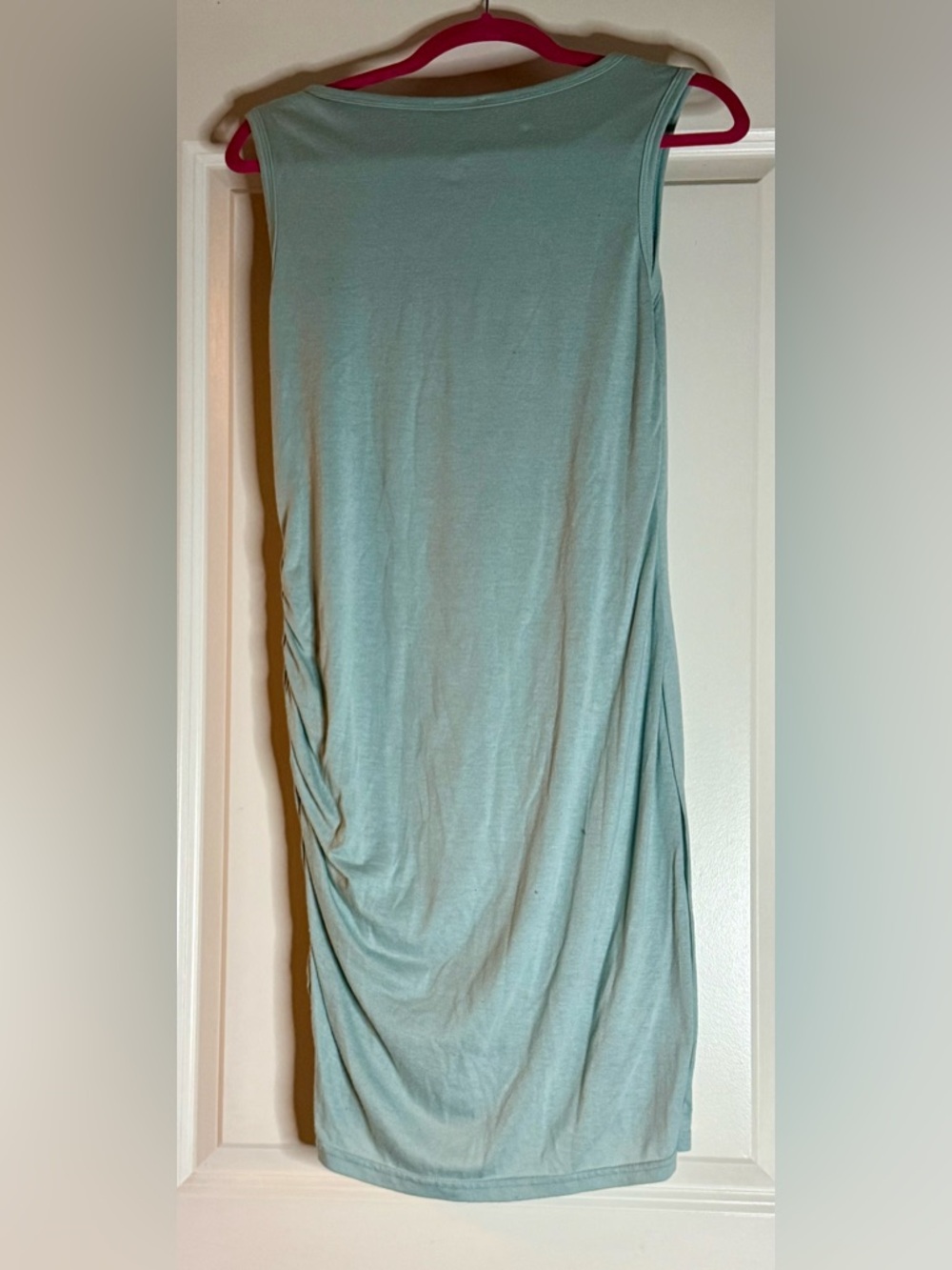 Sleeveless Midi Dress in Light Teal with Subtle Side Drape